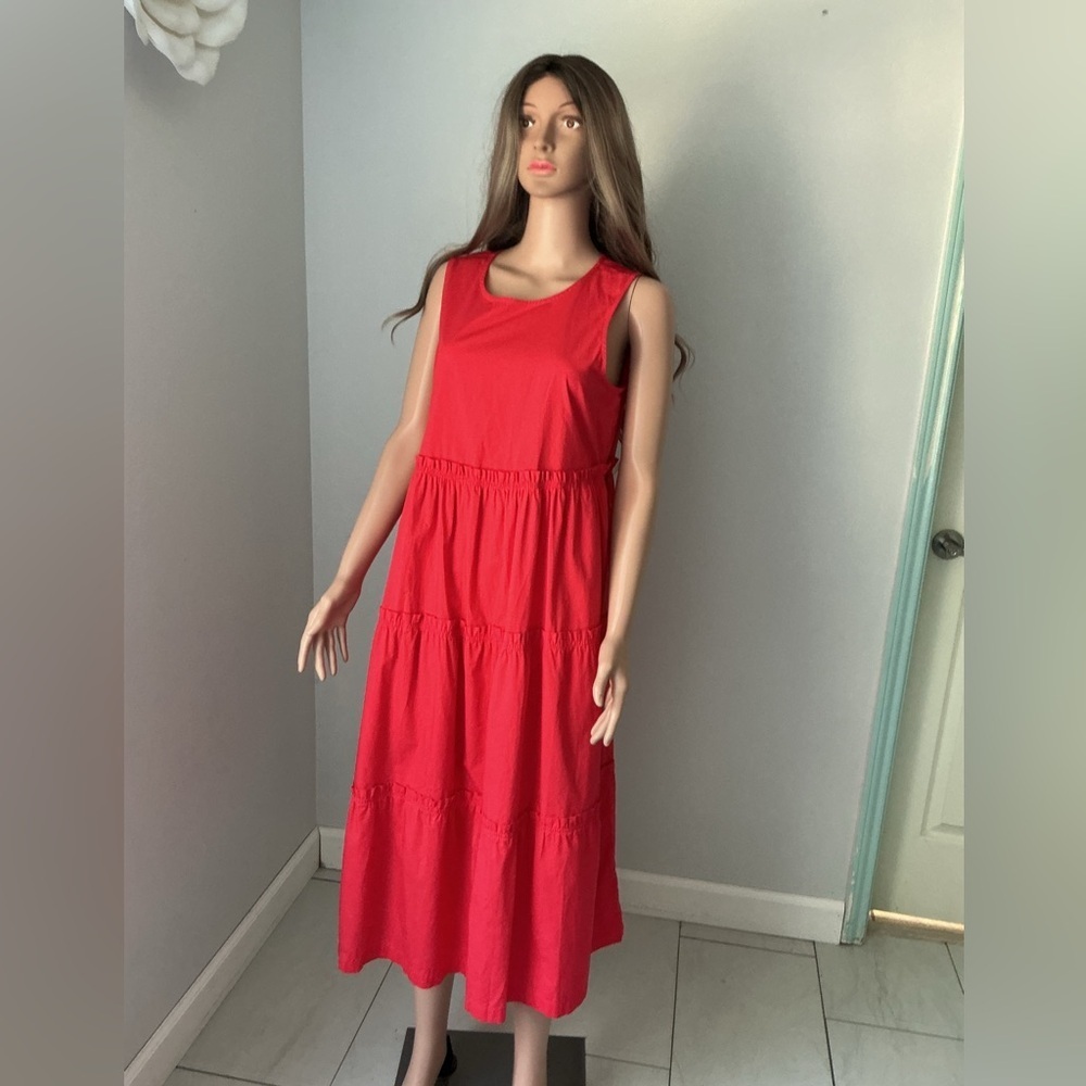 J. Crew Red Sleeveless Midi Dress